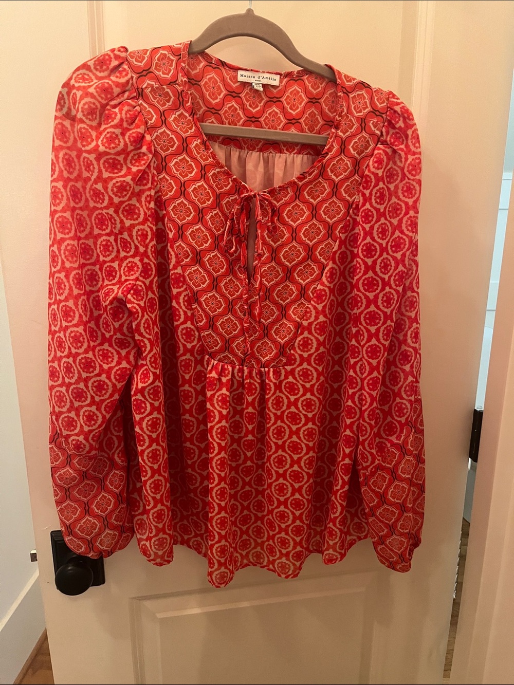 ❤️ 6 for 20 ❤️  Maison Amelie Red Printed Tie-Front Blouse size xl